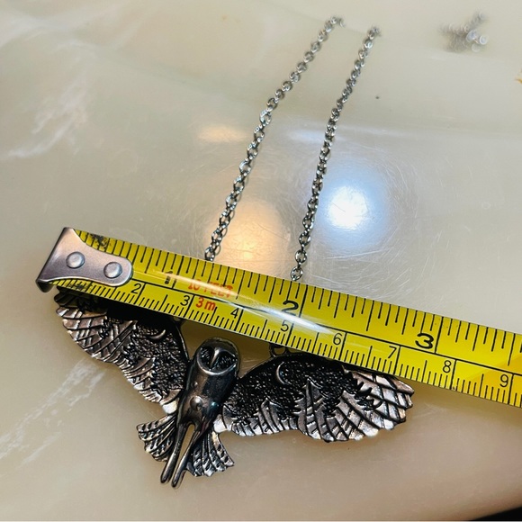 🦉Beautifully Crafted Silver/Black Owl Necklace, Moons/Forest in Spread Wings! - Picture 5 of 9